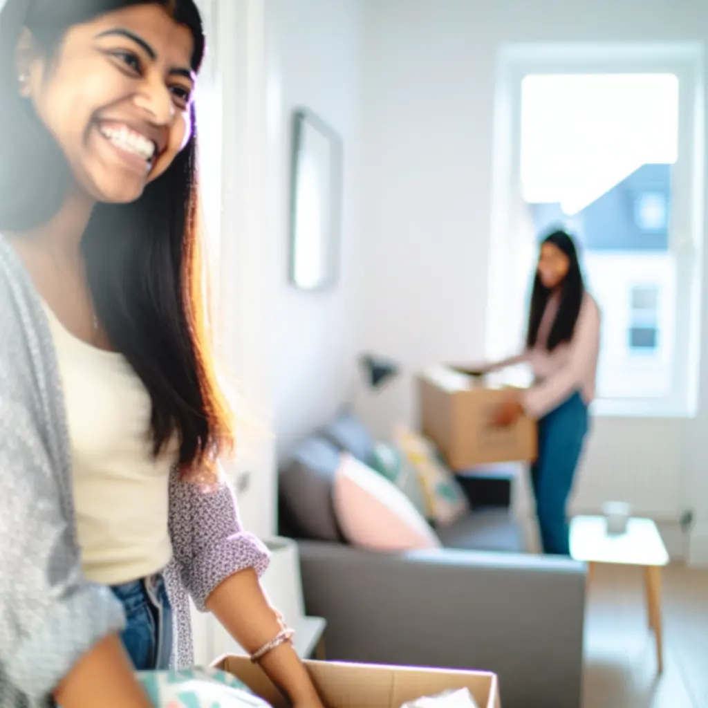 Happy tenant relaxing in a modern flat